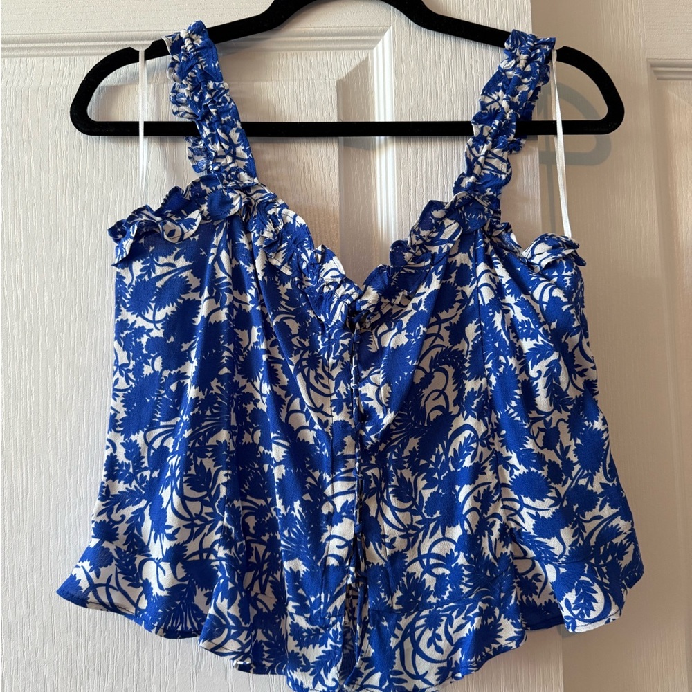 Zara Blue and White Patterned Tank Top